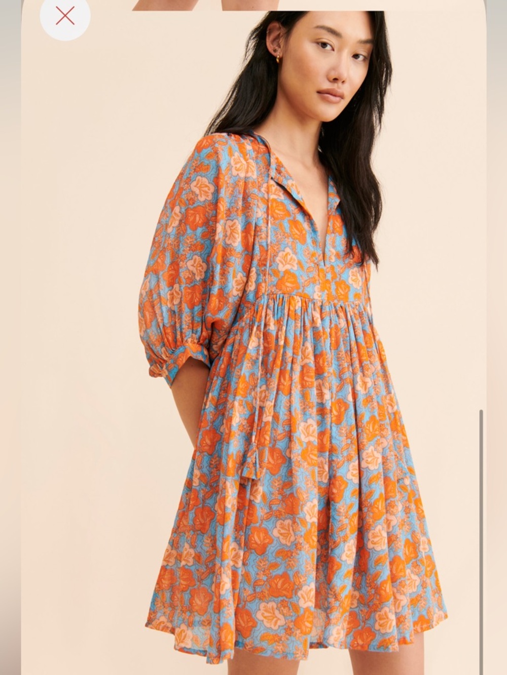 SUNDRY Floral Blouson Sleeve
Dress In Orange size 3